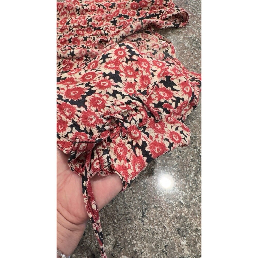 Free People Floral Corset Lace‑Up Mini Dress red/black Button down pockets  S/P - Picture 12 of 15
